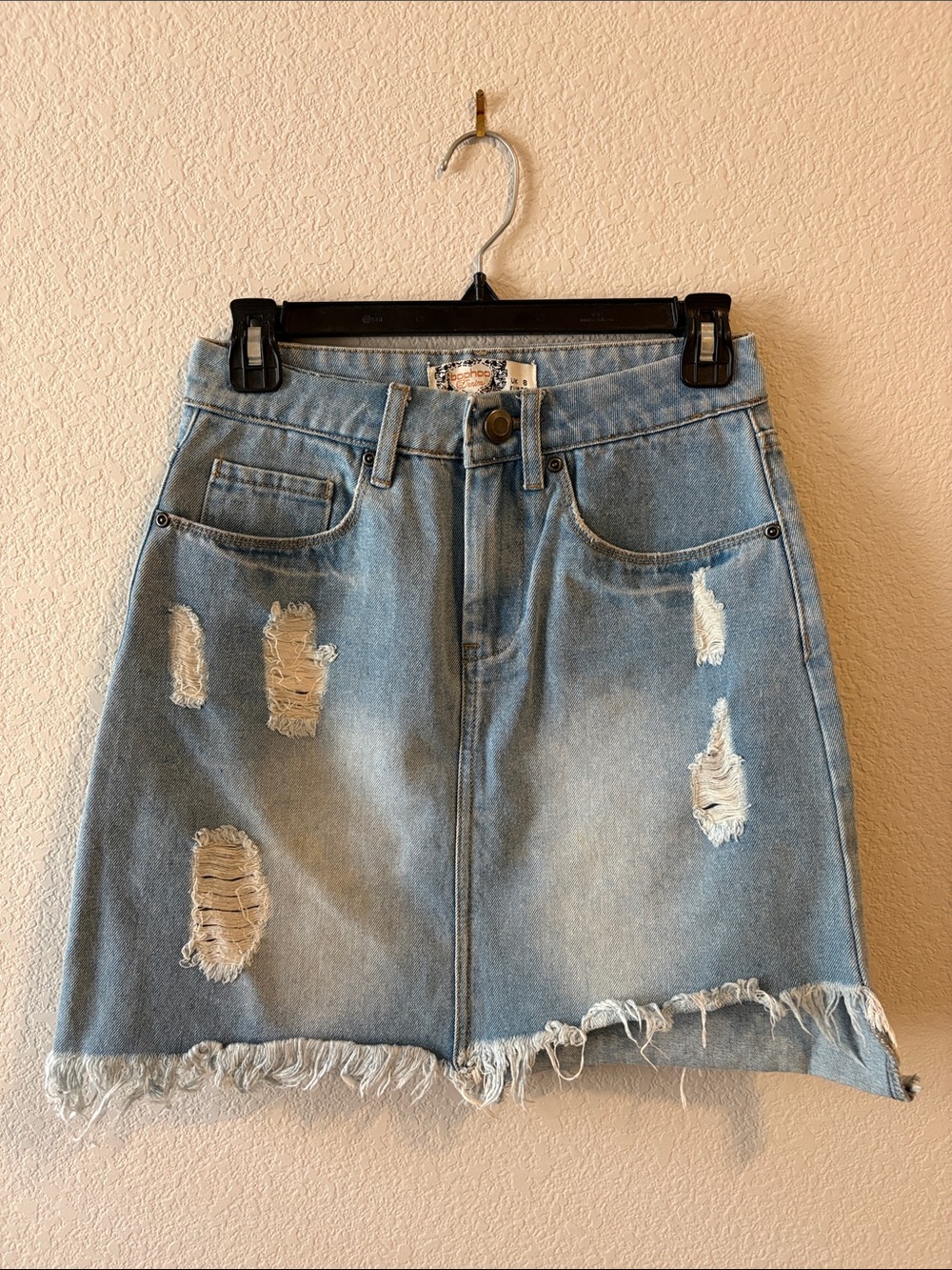 Boohoo Light Blue Distressed Denim Mini Skirt
